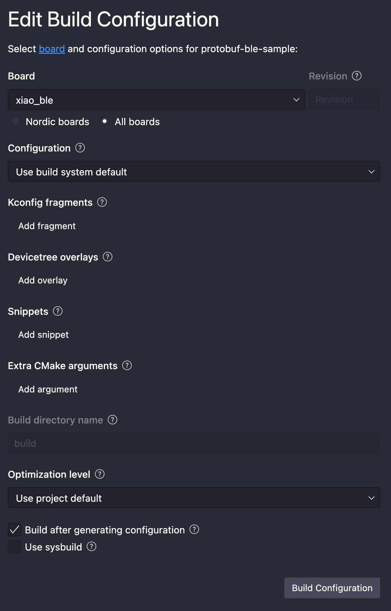 Example build configuration