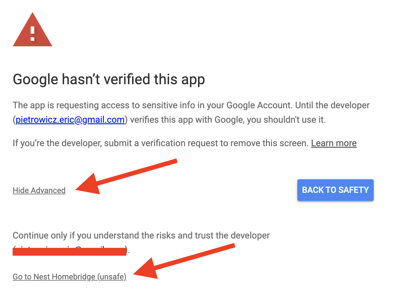 Bypass Google warning