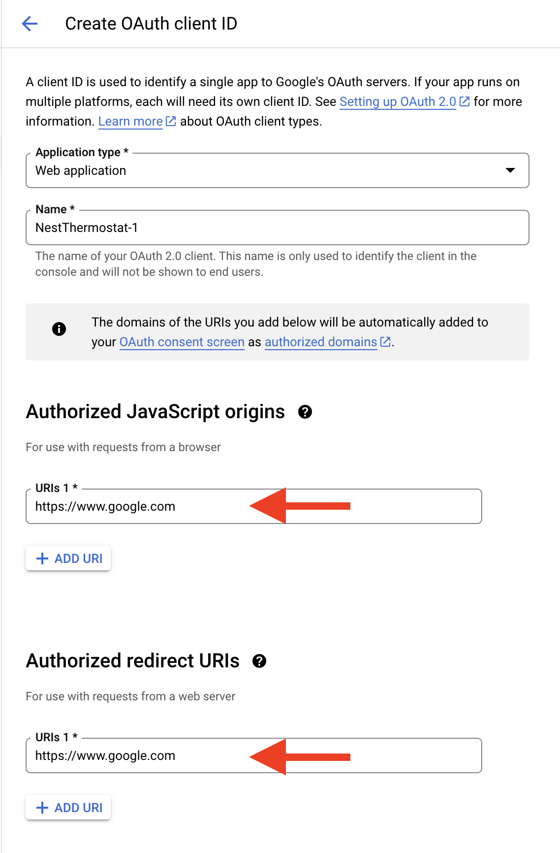 Create credentials options