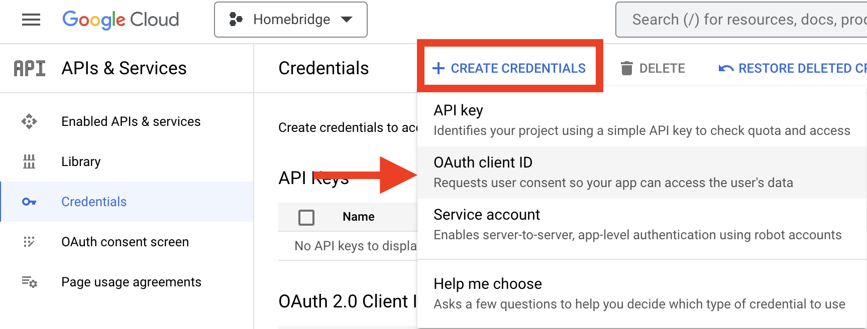 Create credentials